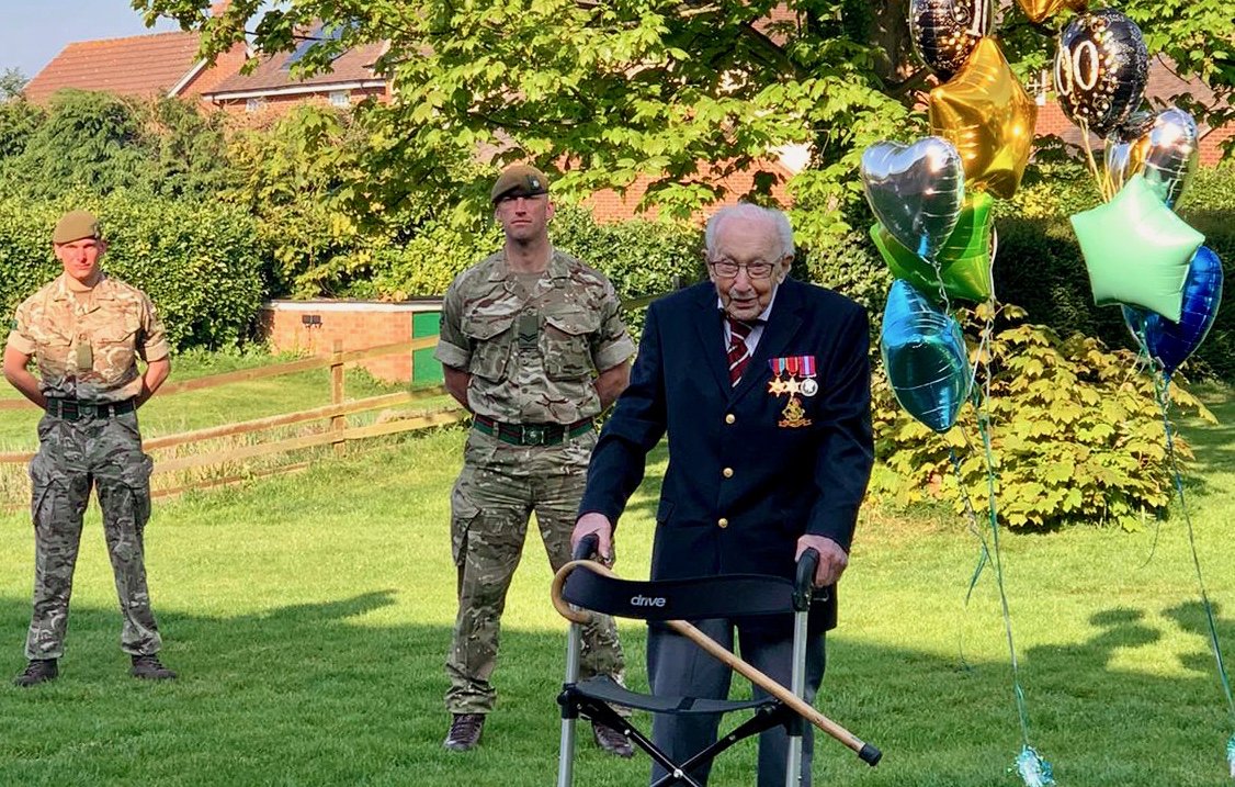 DefenceHQ's tweet photo. "We class Captain Tom as one of our own, so it’s a fantastic honour to be here today to witness such an inspirational act from a phenomenal individual. Thank you Tom!” - @RSM_1YORKS

Congratulations to @captaintommoore from everyone at the MOD and the Armed Forces! https://t.co/mSqZuMNjLH