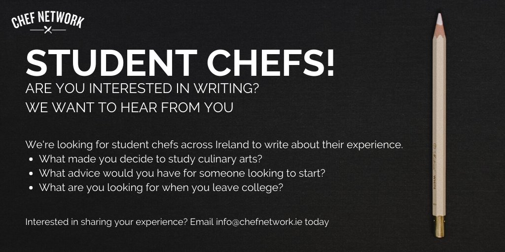 Student Chefs

Are you interested in writing? Would you like to write a blog for Chef Network? We want to hear from you

We're looking for student chefs across Ireland to write about their experiences

If this is something you're interested in send us an email info@chefnetwork.ie