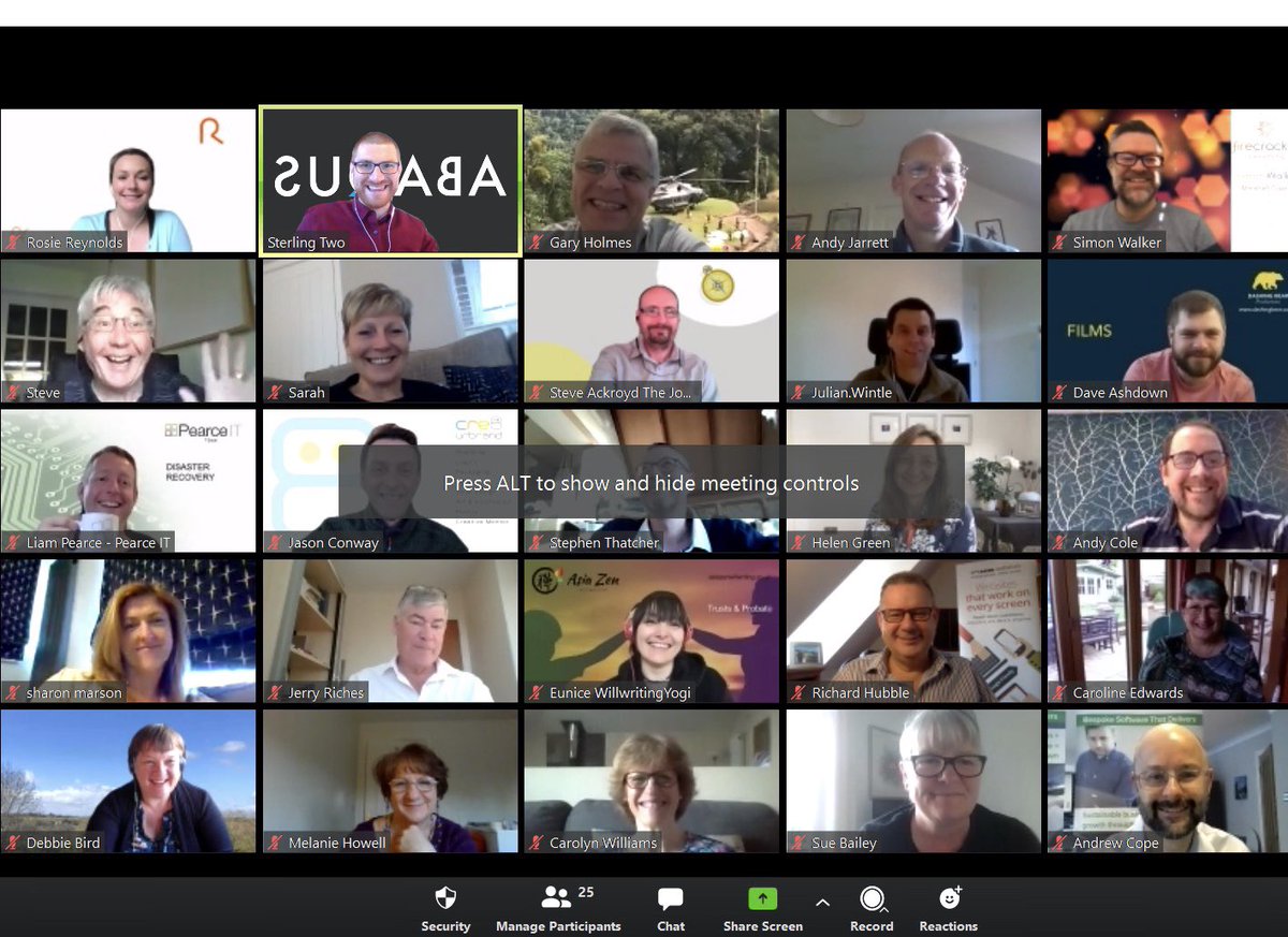 SterlngStroudAM's tweet photo. Lots of smiling faces at Stroud Sterling this morning. Sorry to @Cre8urbrand, Steve Thatcher and @photohelengreen for blocking your faces on the screen grab. We had 26 in the end. #haveasterlingday #sterlingmember #stroud #stroudnetworking #glosbiz #gloshour #zoomnetworking https://t.co/ETeqpX1JeK