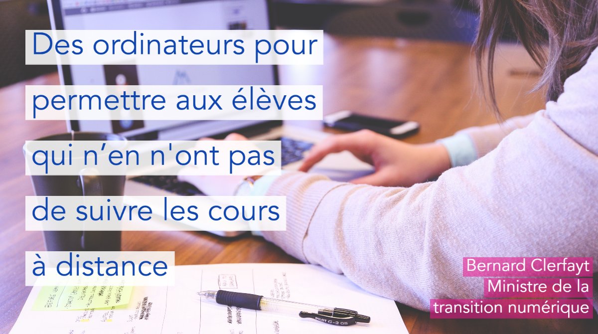 Pour lutter contre la #FractureDigitale des élèves et éviter aux plus vulnérables de prendre du retard, je mets à disposition 117 ordinateurs portables. Ils vont être reconditionnés et distribués à des élèves en difficultés sociales dans le cadre du projet DigitalForYouth.be