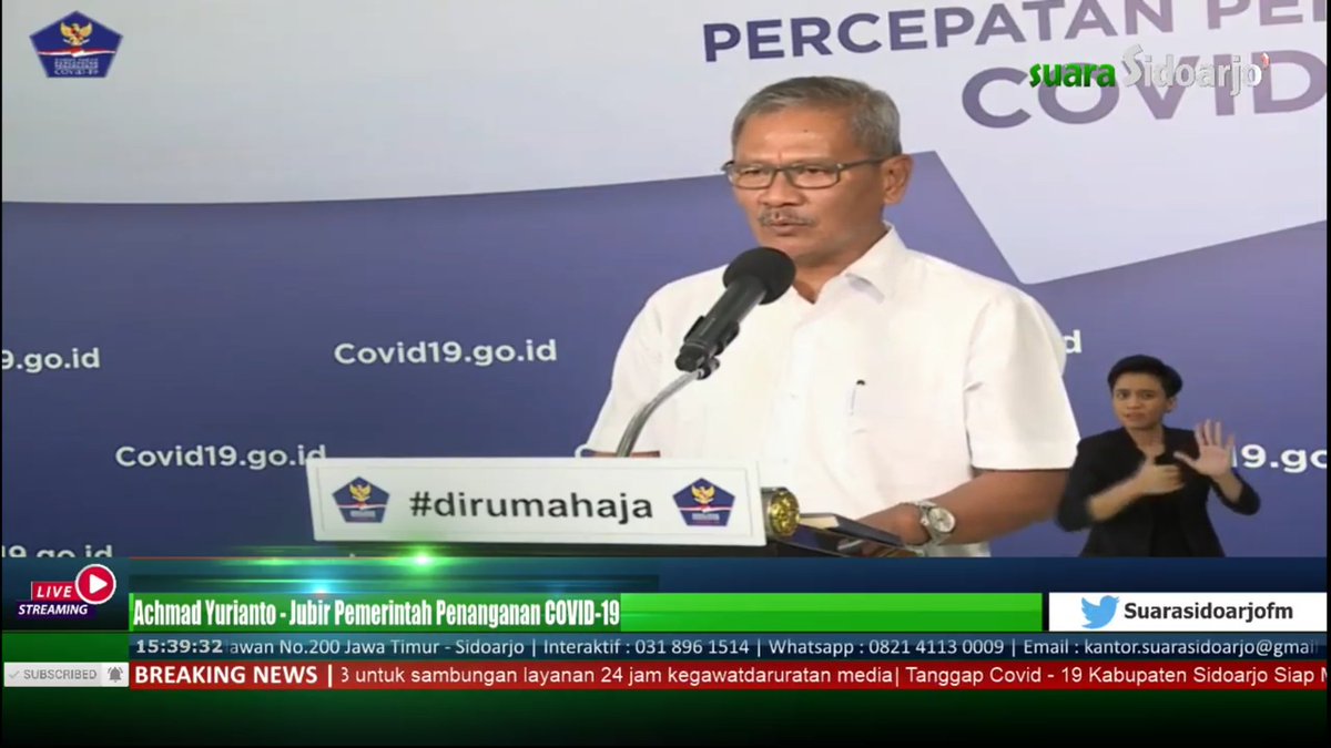 Suara_Sidoarjo's tweet photo. Achmad Yurianto juru bicara BNPB pada Kamis 16 April 2020 :
Positif : 5.516 orang
Sembuh : 548 orang
Meninggal : 496 orang
#suarasidoarjo
#yourmultiplatformradio
SUARA SIDOARJO
LEMBAGA PENYIARAN PUBLIK LOKAL PEMERINTAH KABUPATEN SIDOARJO https://t.co/oh6XARM2ca