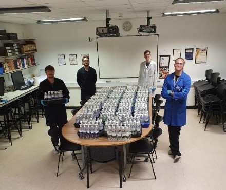 BristolUni's tweet photo. A @BristolChem team is producing thousands of litres of hand sanitiser for Bristol’s key workers throughout the #Coronavirus pandemic - thanks to amazing support from colleagues, local businesses and suppliers. https://t.co/RYMCC899Jl

#WeAreTogether https://t.co/NQioWEWRdG