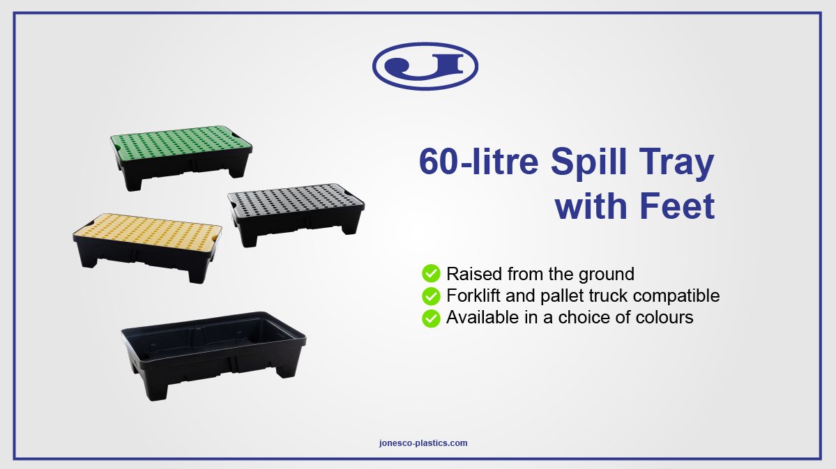 JonescoGroup's tweet image. Our new 60-litre spill tray with feet is ideal for use with a forklift or pallet truck. Available in three different colours, it is suitable for use with 60-litre and smaller containers. #HealthandSafety #Environment #SpillTray
