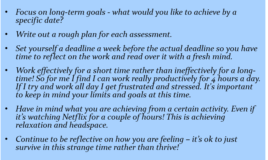 access_sussex's tweet photo. Our student ambassadors are sending through their #toptips on how to stay motivated when studying from home. Hannah studies Medical Neuroscience and has given some great advice below. Thank you Hannah! #StudentSurvivalGuide #ThursdayMotivation https://t.co/TwwWmO8vKq