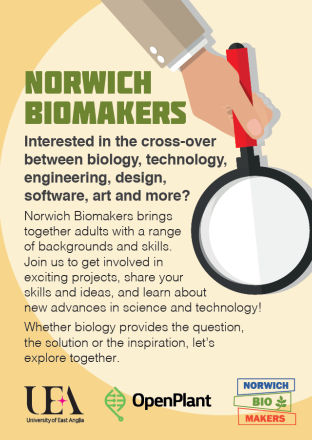 UEAEvents's tweet photo. Using biology, technology, engineering, design, software, art and more, @NorBiomakers solve problems and have fun! Why not take on their biomaker design challenge today and think about grand challenges such as: how might a cow clean up the oceans? (Send us your ideas!) https://t.co/FZ0U4VJ8Wr