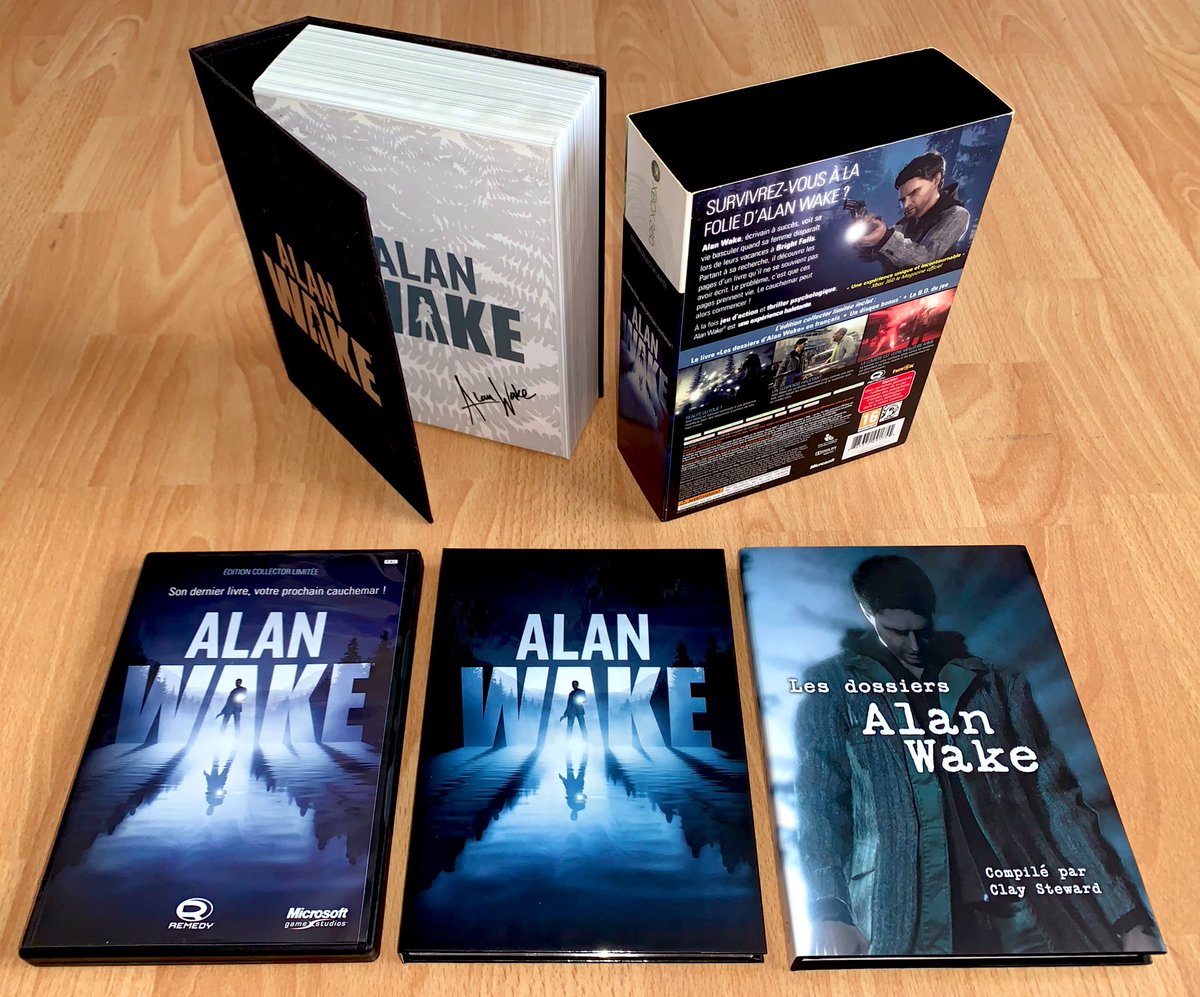 Alan Wake (Xbox 360, 2010) Mon seul collector 360, acheté day one : c’est sans doute l’exclusivité Xbox que j’ai le plus aimée avec les Forza Horizon.Ce coffret vendu 70 balles à sa sortie (!) comprenait un DLC, un VRAI livre et l’OST en PHYSIQUE. Cette époque me manque. :(