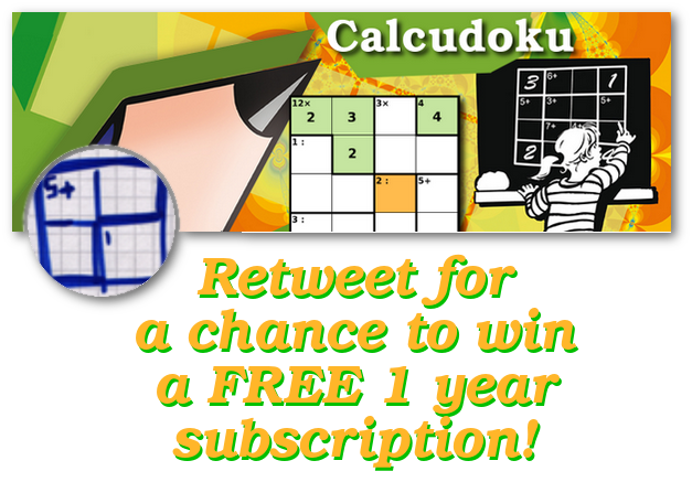 calcudokudotorg's tweet image. Retweet for a chance to win a FREE 1 year subscription at calcudoku.org !

Calcudoku / Sudoku / Killer Sudoku number puzzles, from easy to crazy difficult 😀