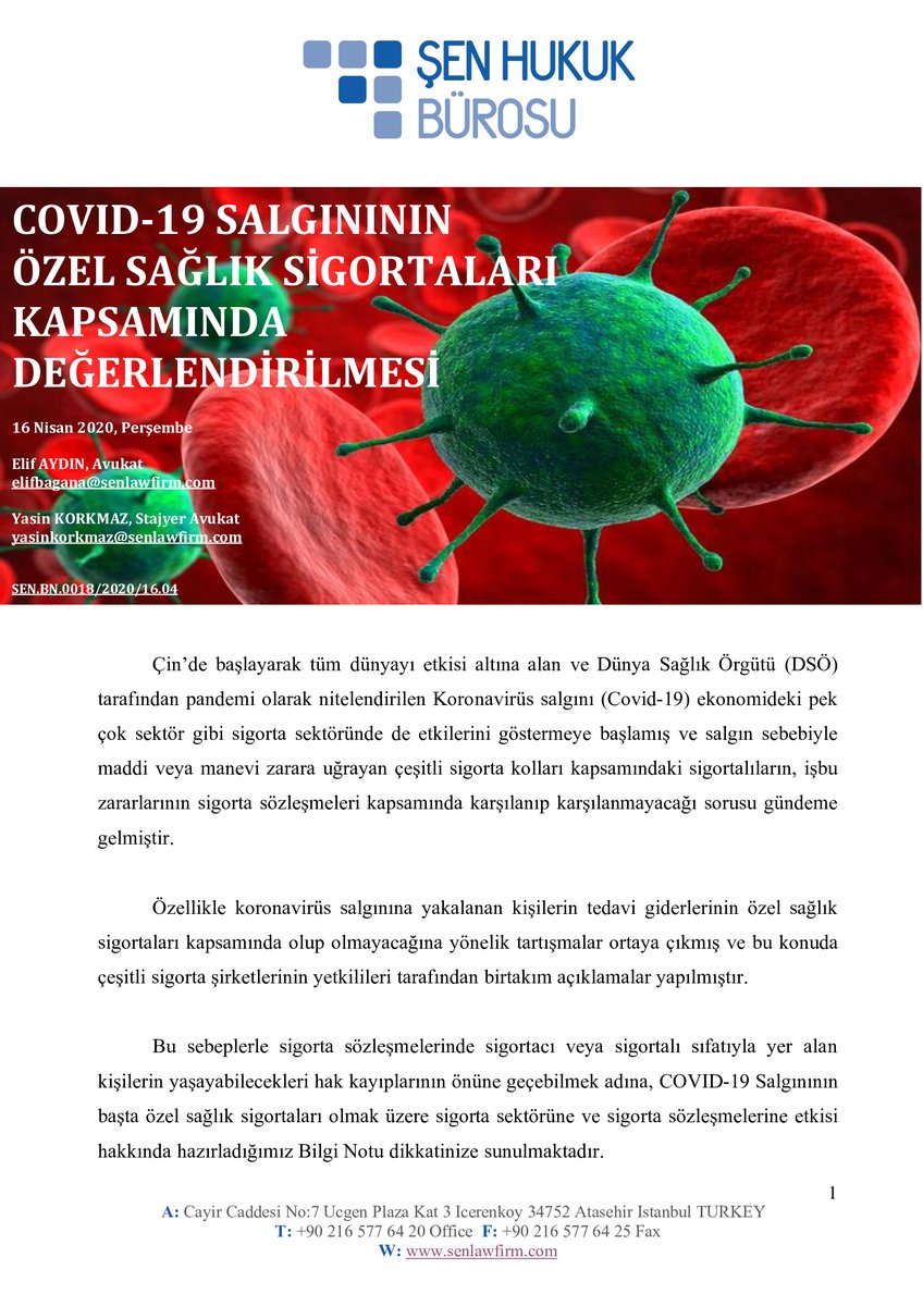 SenLawFirm's tweet photo. Covid-19 Salgınının Özel Sağlık Sigortaları Kapsamında Değerlendirilmesine ilişkin hazırlamış olduğumuz Bilgi Notumuza aşağıdaki linkten ulaşabilirsiniz.

https://t.co/8O72LXFeuw

#salgın #covid19 #sigorta #özelsağlıksigortası #koronaturkiye #law #hukuk #EvdeKal #HomeOffice https://t.co/EBXAWRcR86