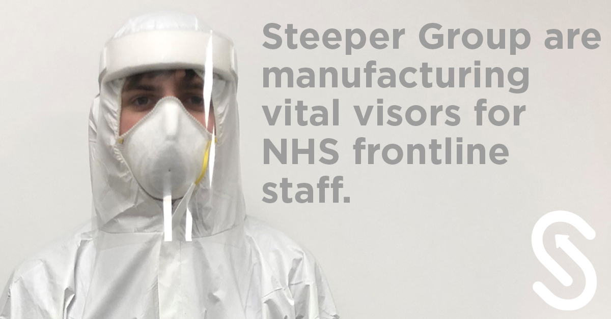 SteeperGroup's tweet photo. Utilising our manufacturing skills, experience and technology the Steeper production team made protective visors last week. The first batch is already in use and is providing the much-needed PPE protection to frontline staff 👏

#ProudToSupportTheNHS #NHSheroes #ClapForCarers https://t.co/FYETdPeDm2
