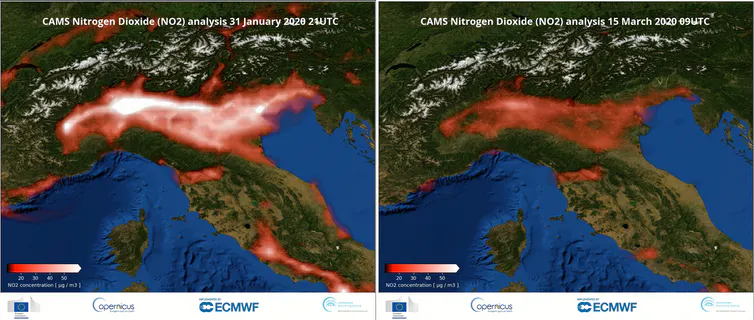 FPappenberger's tweet photo. "40% drop in NO₂ on 2019 levels for Jan and Feb equates to removing a whopping 192,000 cars. That’s an indication what could be achieved permanently for air quality if car use was replaced with electrically powered mass transit" @psmonks. https://t.co/yyIiGCsurh  @ConversationUK https://t.co/ik6Qv3L9Fo