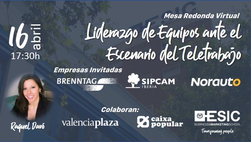 No te pierdas a las 17:30h la mesa redonda virtual, 'Liderazgo de equipos ante el escenario del teletrabajo' moderada por <a href="/Raquel_Davo/">Raquel Davó</a> 👏🏼 junto a @BrenntagGroup, @Sipcam_es y <a href="/NorautoEspana/">Norauto España</a> 🤩 Disfruta de #ESICATuServicio y aprende de #ESIC 🚀 Inscríbete🔽 esic.edu/eventos/mesas-…