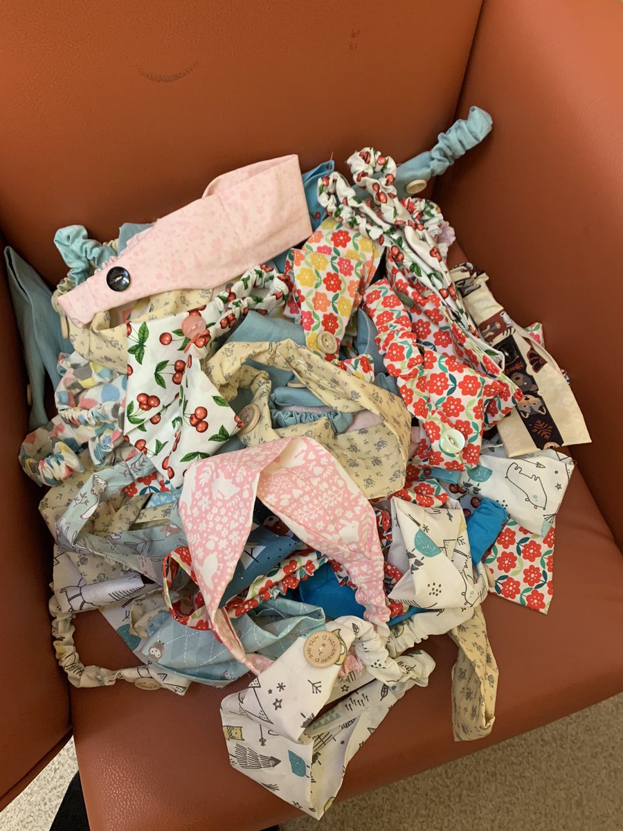 One of our fabulous assistants Michelle Colley has been hard at work sewing all of these headbands for our therapists and therapy assistants to help save their ears when wearing PPE. What an absolute star thank you Michelle!🌟 @BasildonHosp
