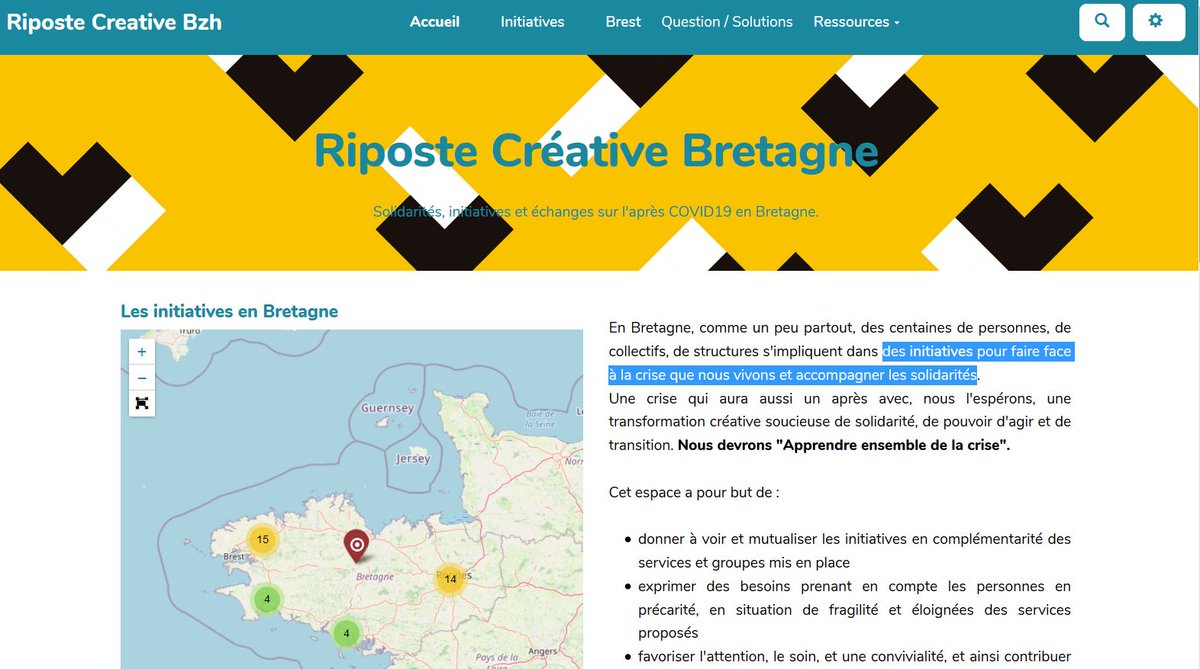 TiLabBretagne's tweet photo. Déjà plus de 40 initiatives collectées en #Bretagne pour faire face à la crise que nous vivons et accompagner les solidarités. 
N'hésitez pas à partager les vôtres et à faire passer l'information : formulaire rapide! #RT
https://t.co/McwgWOPcyw
Et en lien, Riposte Créative #Brest https://t.co/BlKsTQUFia