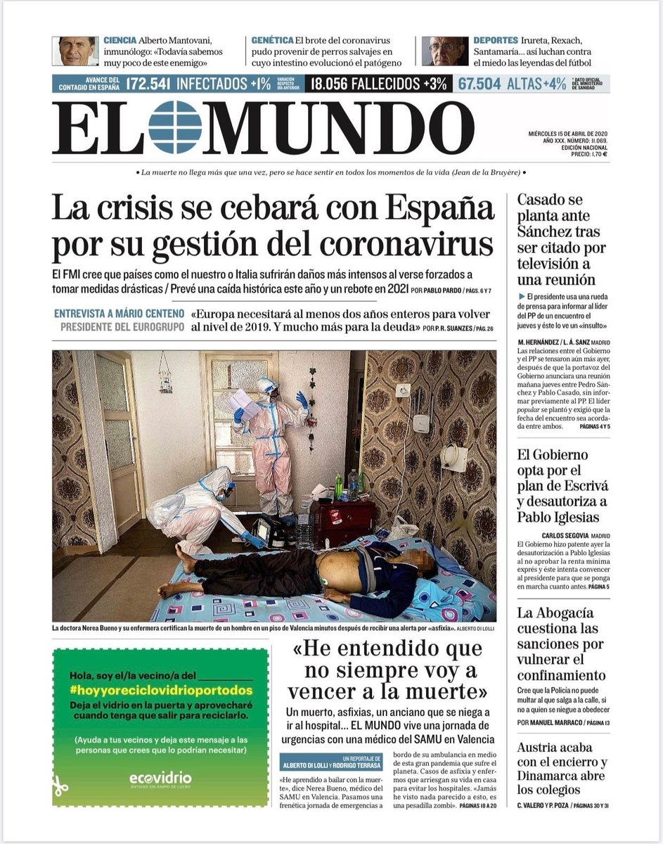 Lamentable pie de foto de la portada de <a href="/elmundoes/">EL MUNDO</a> de ayer. "La doctora Nerea Bueno y SU ENFERMERA certifican la muerte de un hombre en un piso de Valencia". SATSE expresa por escrito al director de El Mundo su FIRME RECHAZO a esta falta de respeto a las enfermeras y enfermeros
