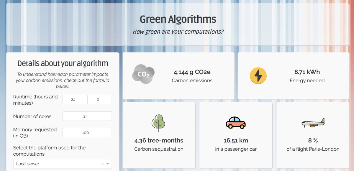 Small update to the  http://green-algorithms.org  calculator: you can now see the energy needed to run your models. Contrary to the carbon emissions, the energy consumption is independent of the location, so useful for benchmarking.with  @Jason_Grealey and  @minouye271