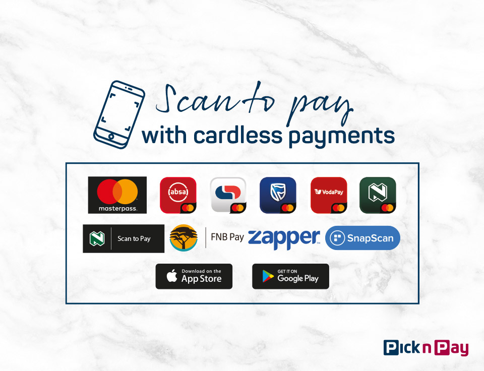 Cardless payments are now available in all Pick n Pay stores nationwide! Minimise contact and scan to pay using your smartphone and compatible mobile payment or banking app on your next shop now > bit.ly/2VCpPZI