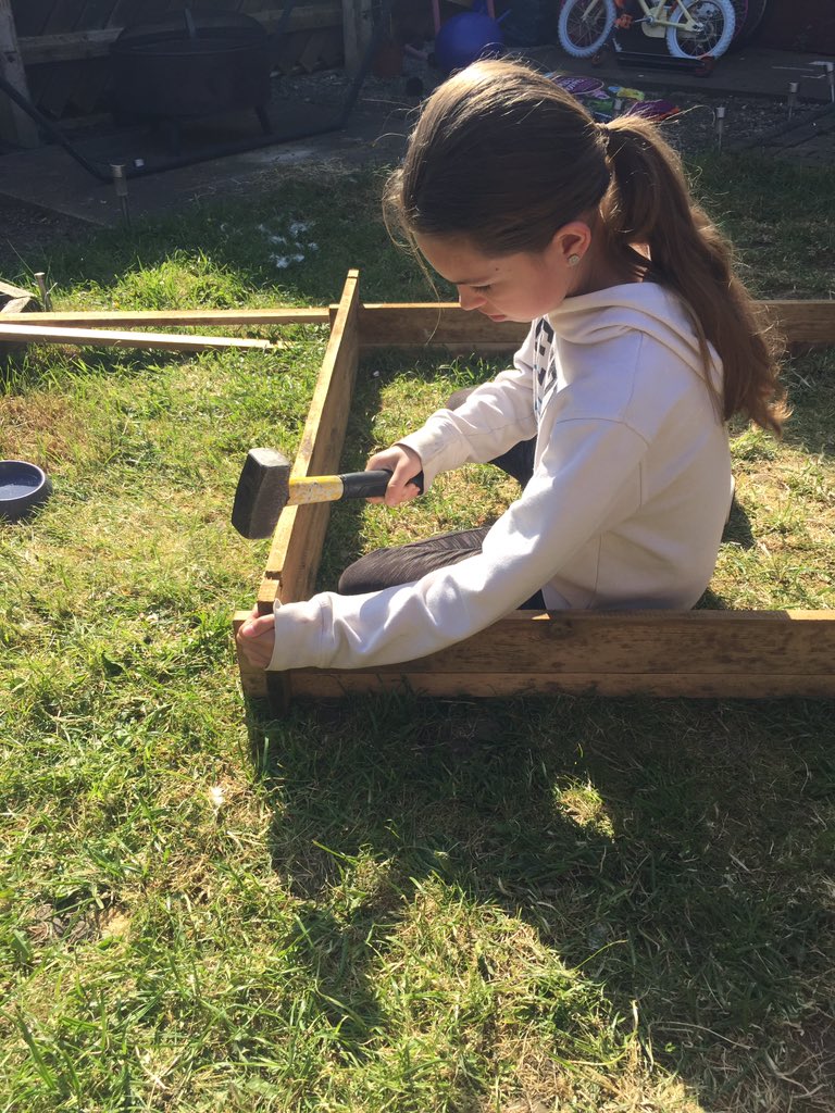 KirstyHopkin's tweet photo. Elyssa’s practising woodwork today! #GirlsBuildToo #GrowYourOwnFood @sirius_north https://t.co/sOjU0m7sTA