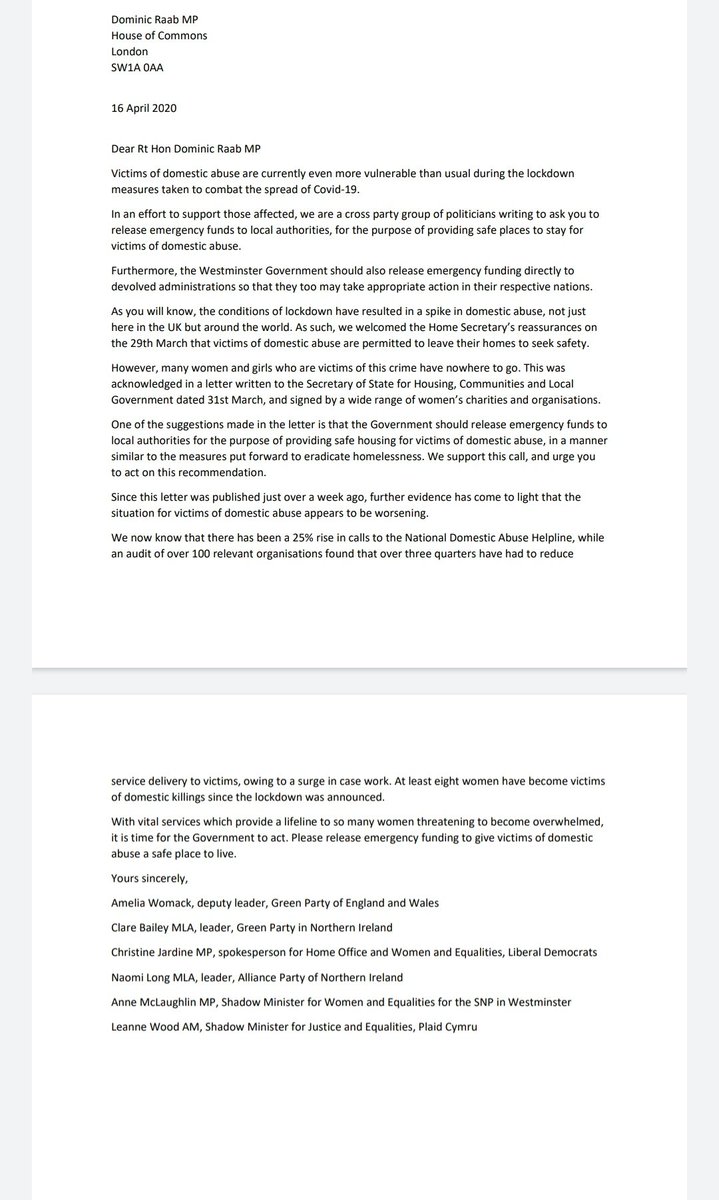 If we have to stay home, home must be a safe place.
 
I’m proud to have led a cross-party group of politicians in asking Dominic Raab to release emergency funding to make sure all victims of domestic abuse have a safe place to stay during lockdown.