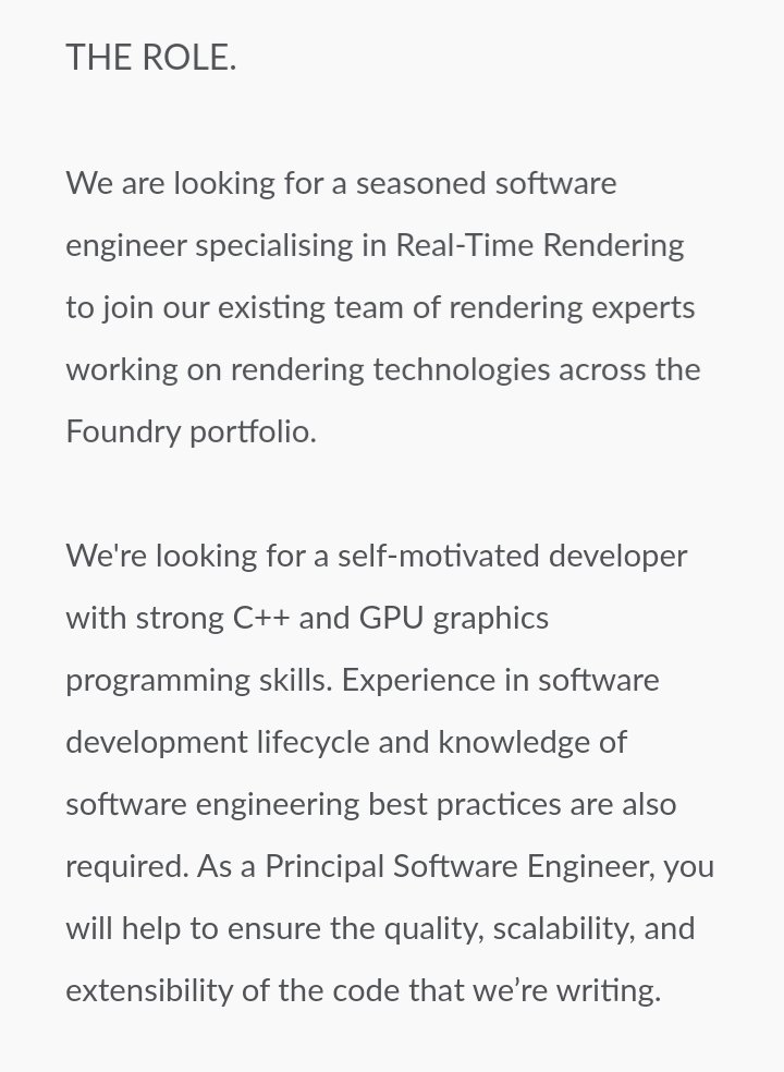 ahcox's tweet photo. Good place, nice people, interesting role working across teams. Real-time graphics. London, UK / remote.
https://t.co/QbUHBiE1V2
#graphicsjobs #gpujobs #london https://t.co/WMlorP9h4U