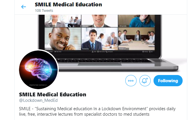👨‍⚕️🚑EDUCATION HELP FOR MEDICAL STUDENTS🚑👩‍⚕️

Check this out! <a href="/Lockdown_MedEd/">SMILE Medical Education</a> are providing free daily interactive sessions delivered by specialty doctors via Zoom to facilitate teaching for medical students while on lockdown!

Join the Facebook group here: bit.ly/2VgdaNn
