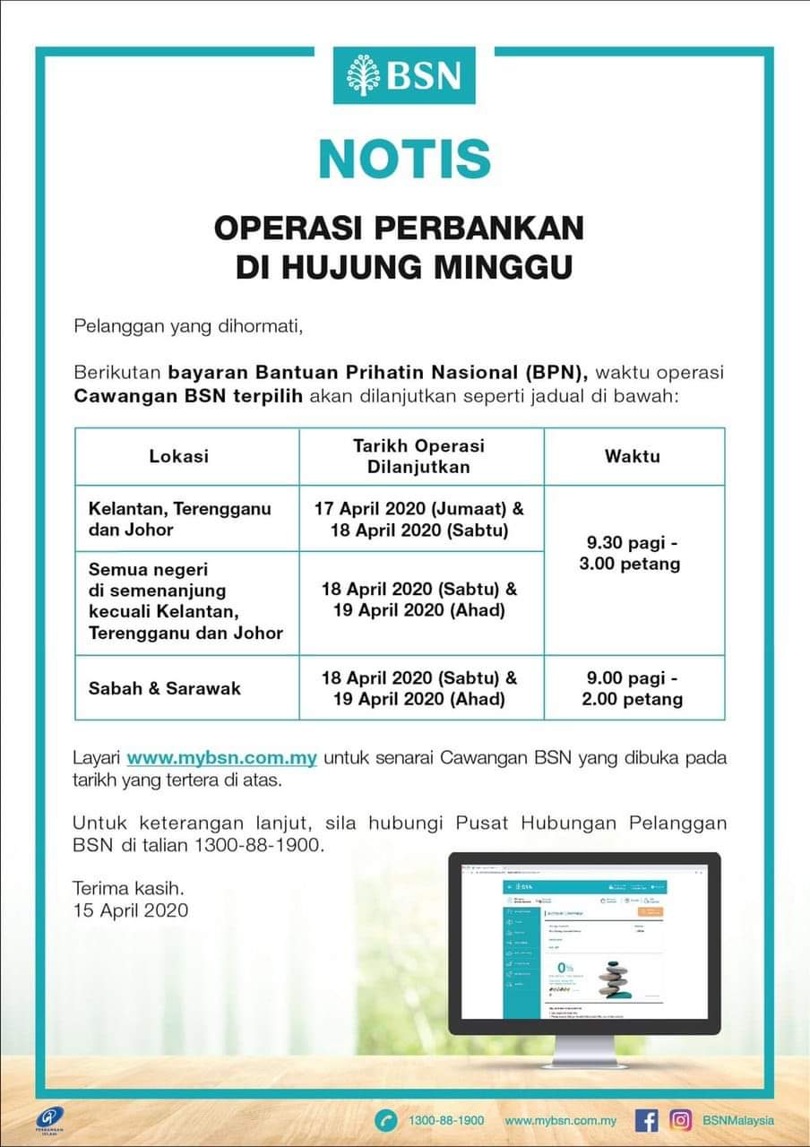 Bsn Malaysia Notis Perubahan Waktu Operasi Kaunter Bagi Cawangan Bsn Di Sabah Bsnmalaysia Facebook