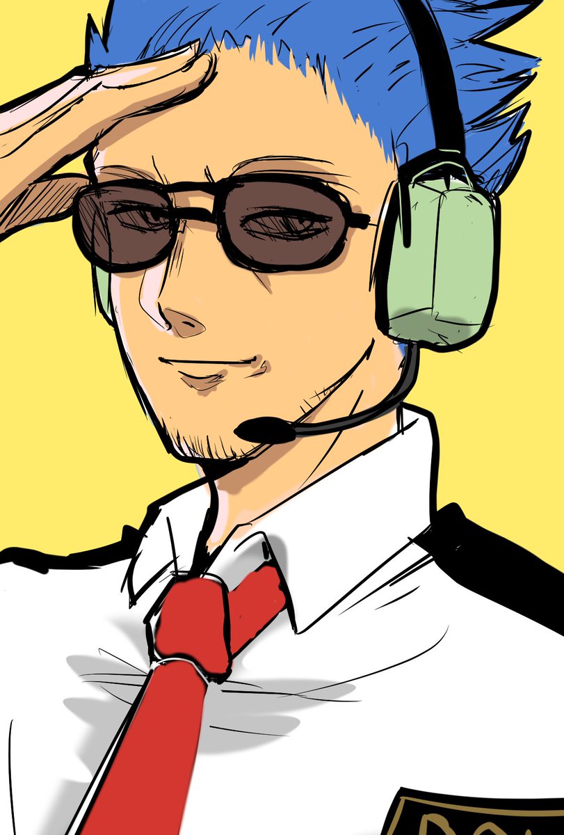 1boy male focus necktie solo blue hair sunglasses headset  illustration images