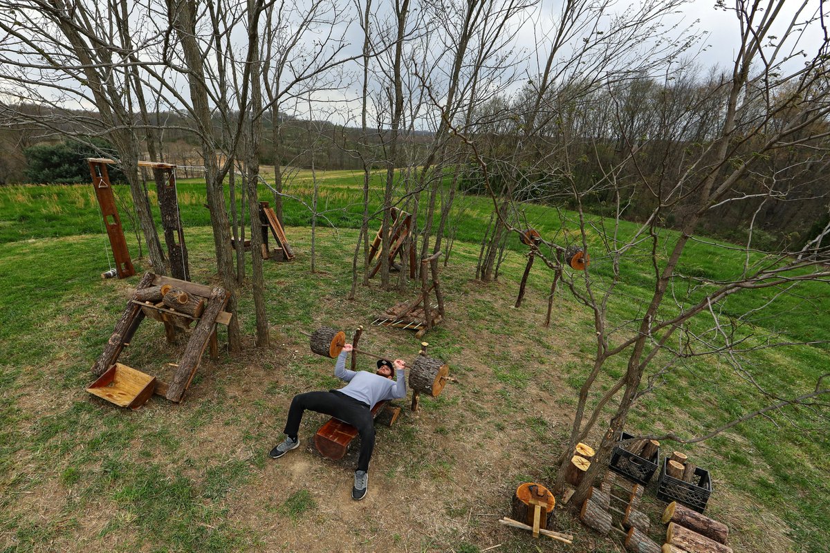 patricksmith04's tweet photo. Is your gym closed due to #COVID19? That didn't stop Zachary Skidmore from constructing his own 'Lumber-Jacked Gym' entirely out of timber to help maintain his fitness during Ohio's stay-at-home order due to the #coronavirus pandemic. #LumberJackedGym #Fitness/ @GettyImages https://t.co/k0baiwmJN1