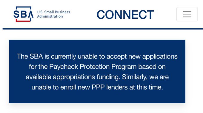 Twitter screenshot of SBA message 