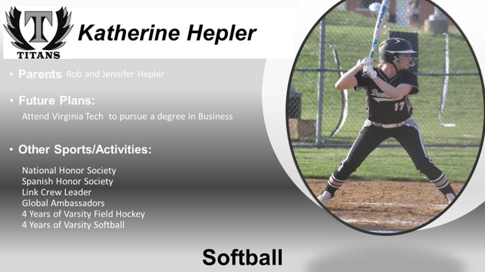 TitanAthletics2's tweet image. Three for Thursday! Today we will honor 3 of our Senior spring athletes. First up is dual sport athlete Kat Hepler. Kat is also one of our very spirited Titans who can be found inn D Block cheering on all our teams when she’s not competing.