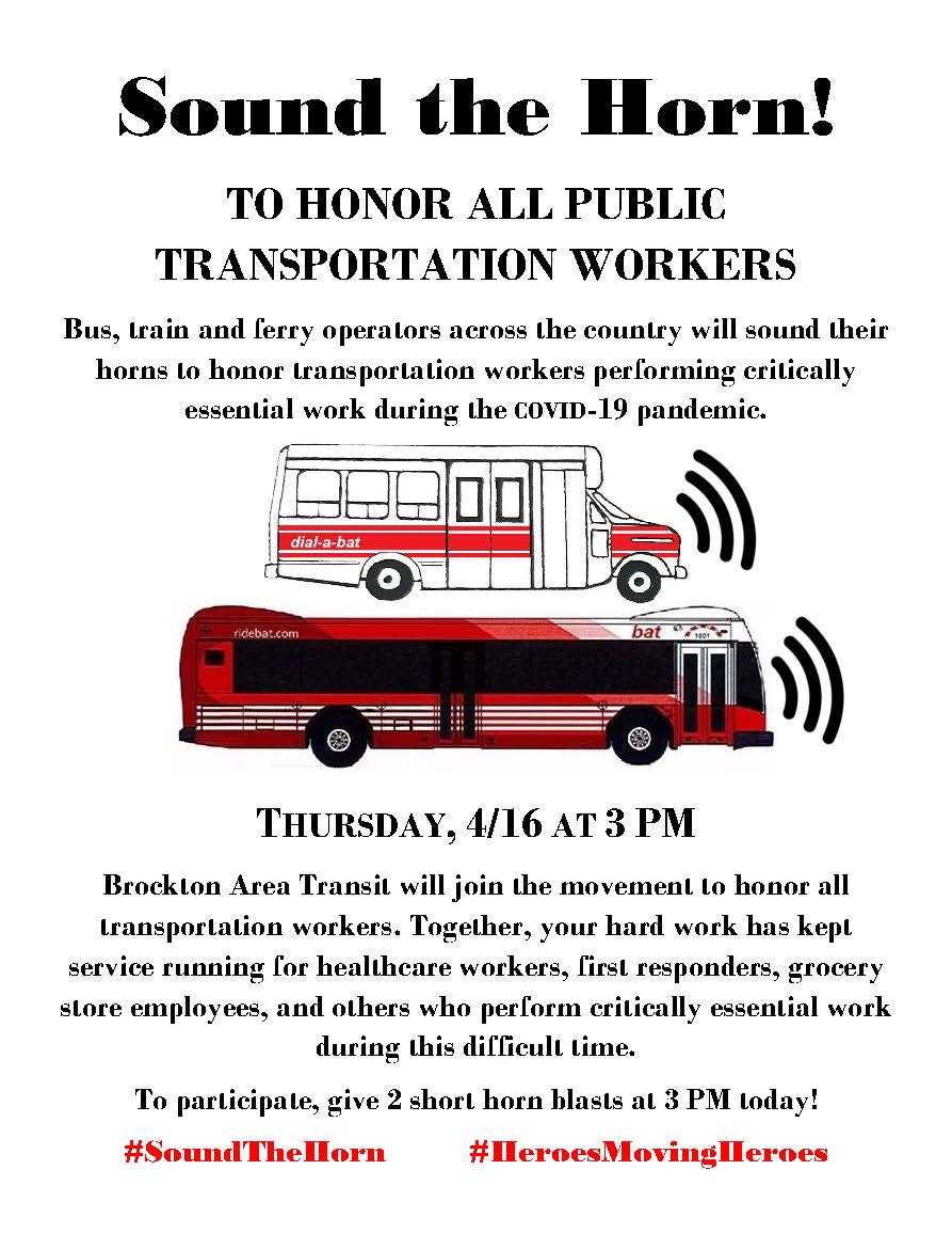 Today at 3:00PM.  Sound the horn! To honor all public transportation workers.
