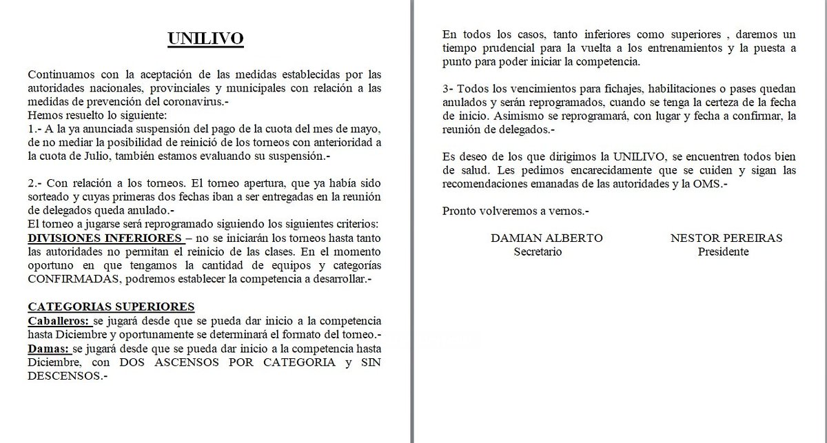 Comunicado Unilivo