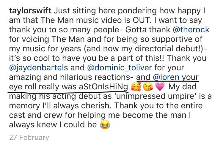  @iamlorengray made a cameo in the music video. She rolled her eyes and her fans are called Angels... "Angels roll their eyes!" . Taylor also wrote this in her Instagram caption....