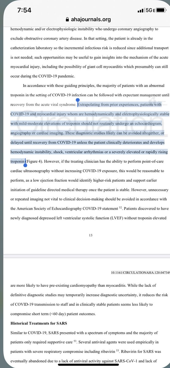 netta_doc's tweet image. Review of #COVID19 CV involvement &amp;amp; proprosed mgmnt in @CircAHA:

“patients w COVID-19 &amp;amp; myocardial injury whom are hemodynamically &amp;amp; electrophysiologically stable w mild-mod ⬆️ troponin should not routinely undergo TTE, angiography or cardiac imaging.” 

#cardiotwitter #EPeeps