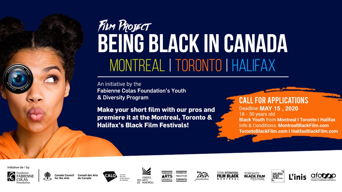 CALL FOR APPLICATIONS - BEING BLACK IN CANADA! 
Cool news for young Black Filmmakers in these tough times!

DEADLINE EXTENDED!

See details + APPLY before MAY 15, 2020 here:

#Montreal: bit.ly/3a3bfAx

#Toronto: bit.ly/391AqlM

#Halifax: bit.ly/2TYu8iC