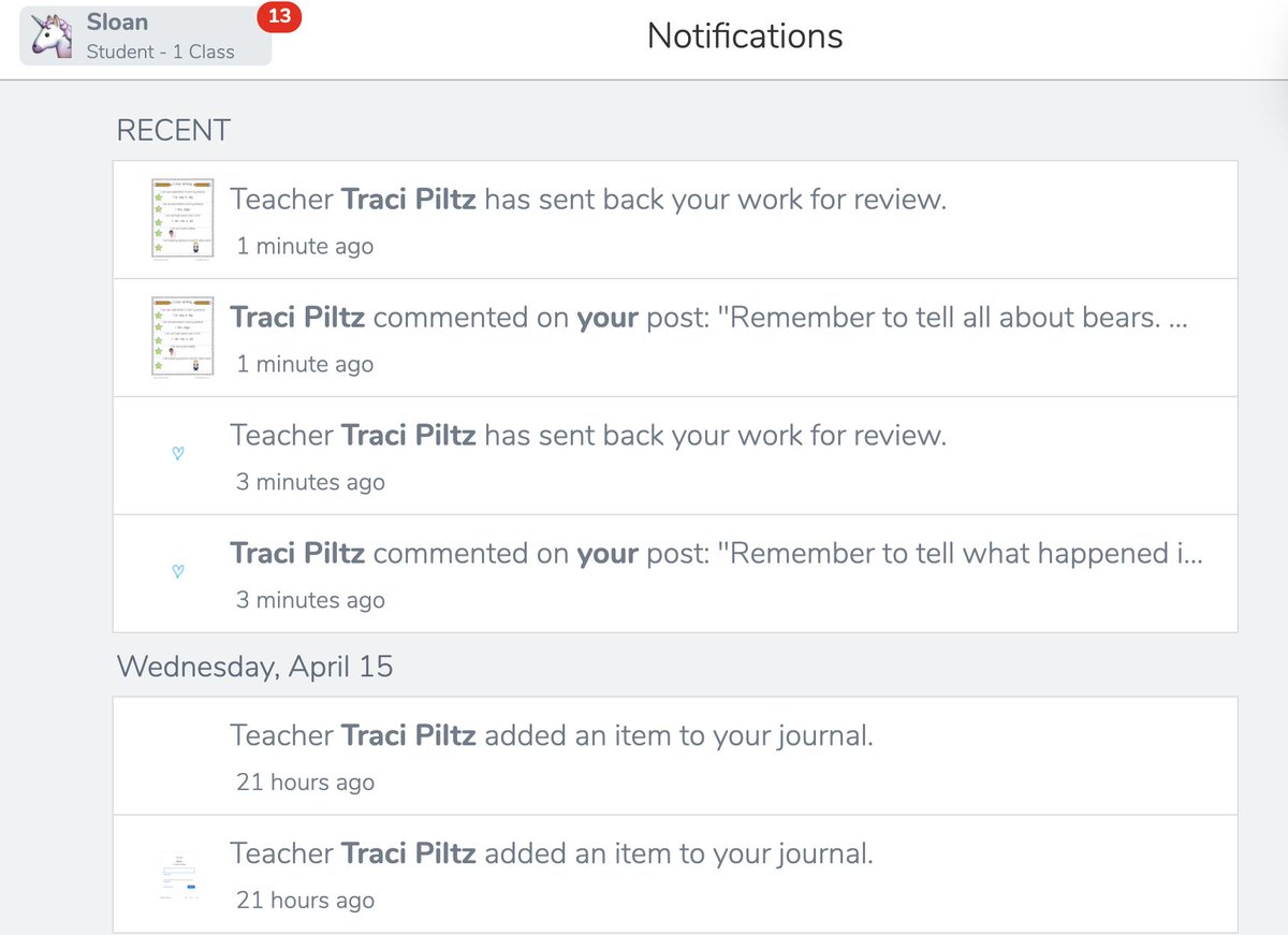 TraciPiltz's tweet image. Lots of teachers asking about what Ss see in @seesaw when Ts send back ⤴️ their work, and how do Ss know to look? Here's a quick view 👀 from the Ss side. Teach them to check those notifications 💬 to see T feedback &amp;amp; comments. flipgrid.com/s/b958ca894d51 #BPSLearns #SeesawAmbassador