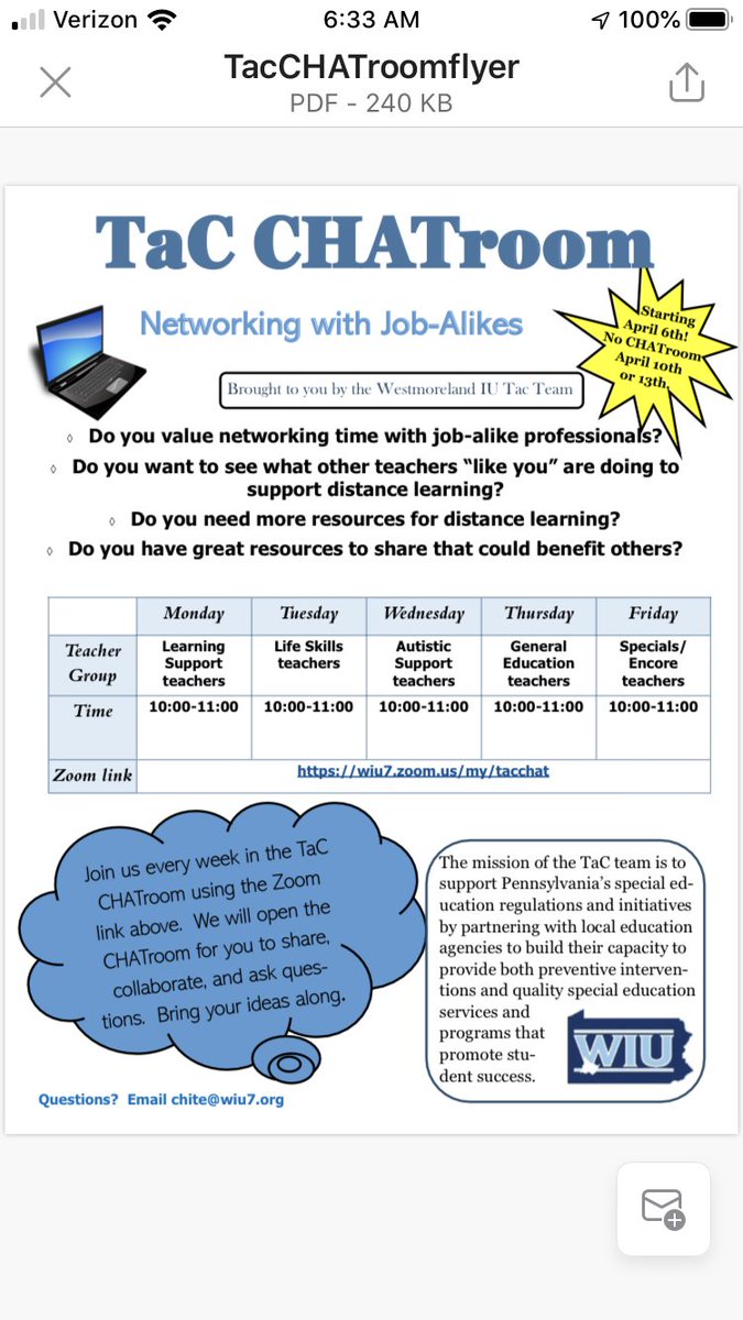 Today is Thursday, April 16th, and it is <a href="/WIU07/">WIU07</a> TaCChat for general education!  Join us at 10:00 a.m. for conversation and educational support. Can’t wait to see some new faces 😊
