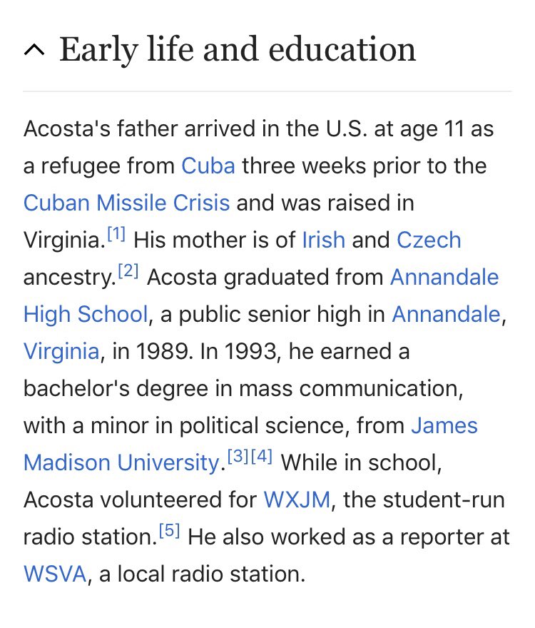 1/ Mini-thread: Random ConspiracyJim Ac0staHis father was supposedly an immigrant from Cuba who came to the US when he (Dad) was 11.The only public evidence of this?The least-trusted journalist on the planet: Ac0sta himselfJimmy’s supposed birthyear: 1971