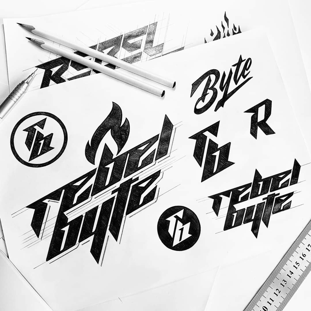 dimaphew's tweet photo. The process of creating a logo for Digital Studio “Rebel Byte”. 

#branding #identity #logo #monogram #logomaker #logotyper #brand #typography #type #sketch https://t.co/awVw46CBza