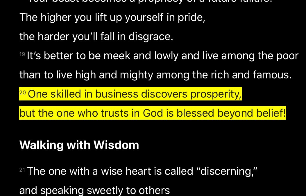 gettoknowdavid's tweet image. Prosperity is not the blessing but an effect of the blessing. #God is saying when you depend on His grace &amp;amp; not just on your skill or knowledge for your business, you enjoy much more than prosperity. You enjoy the blessing! Hallelujah! 
[Prov 16:20]
#WhatIAmLearningInQuarantine