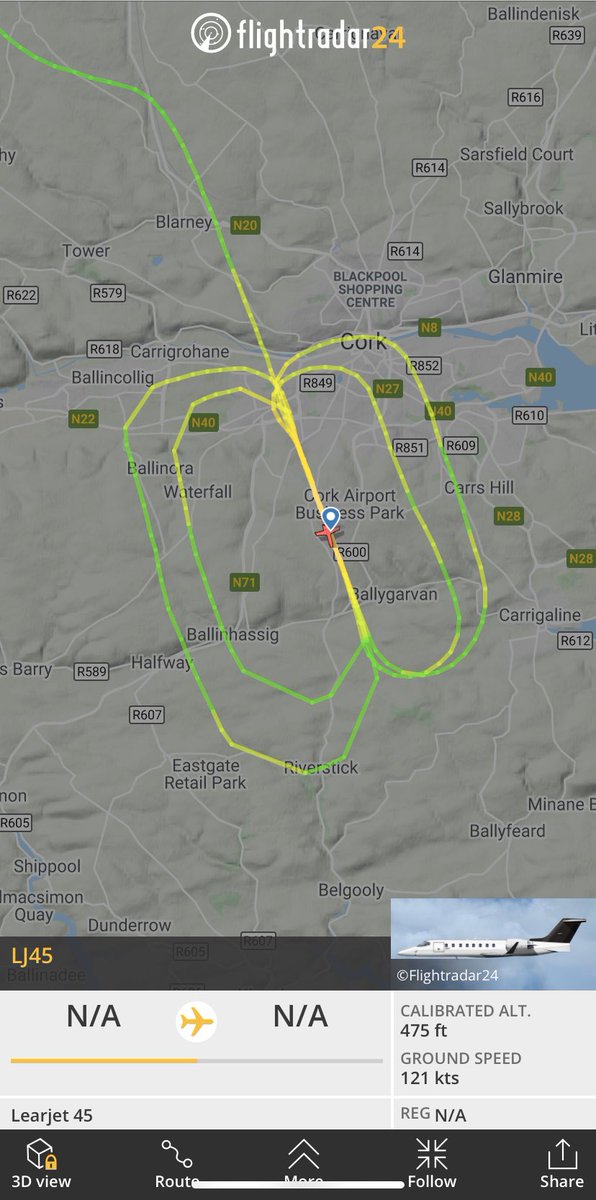 BrainLyons's tweet photo. @corcaighbhoy @NeilRedFM @CorkAirport It’s the same Learjet circling the airport. https://t.co/ZXzGtAHhHB