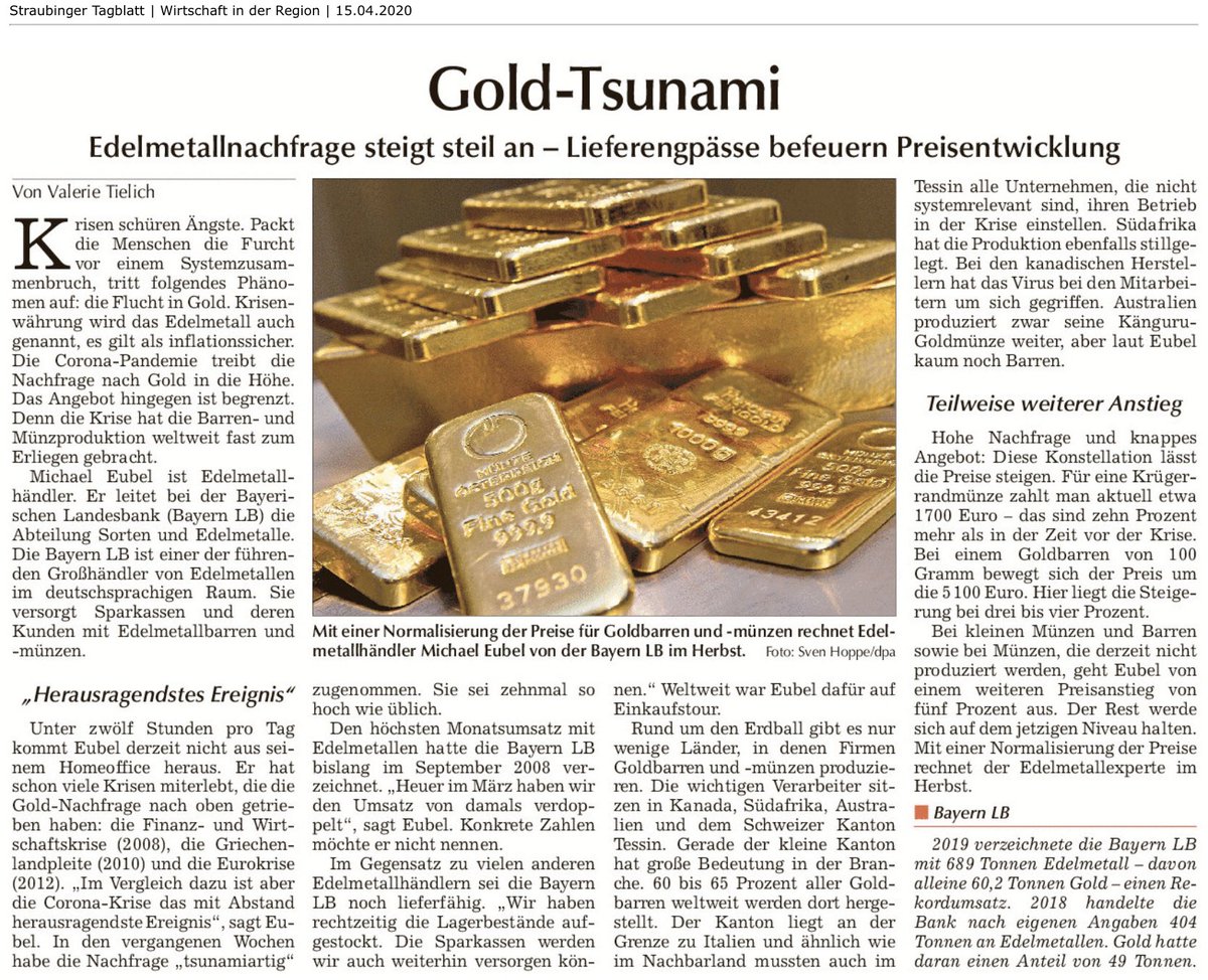 Bayernlb Enorme Nachfrage Nach Barren Und Munzen Die Edelmetallhandler Der Bayernlb Haben Im Marz So Viel Gold Abgesetzt Wie In Keinem Monat Zuvor Das Straubing Er blatt Berichtet Wirsindda