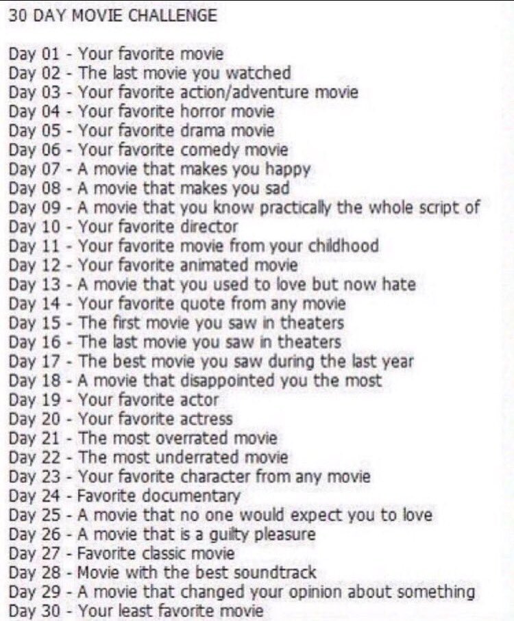 If there’s one thing I think we all need is another person doing a 30 Day Challenge. So here’s a film one.