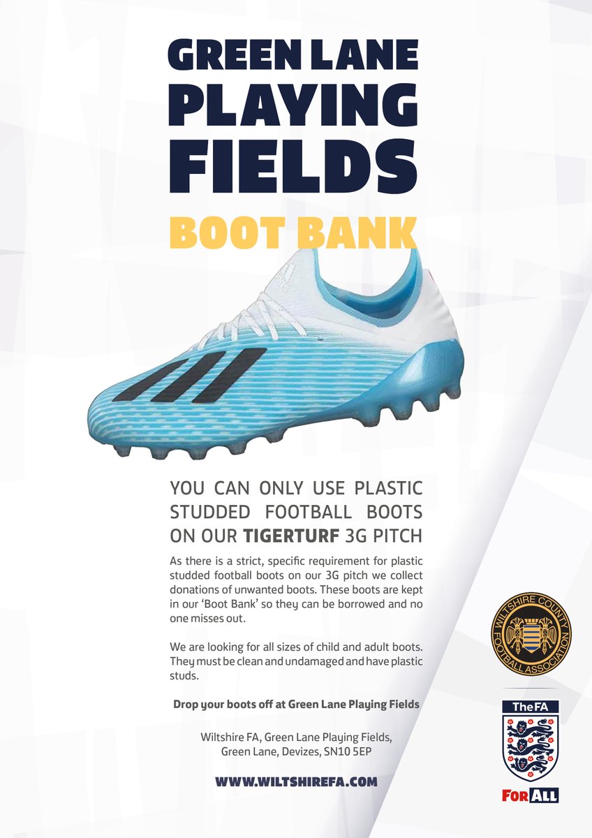 WiltsCountyFA's tweet photo. Are you having a Spring Clean?

If you are clearing out any unwanted plastic studded boots you can donate them to our #BootBank.

Although we cannot accept donations at the moment pls keep any boots aside for us &amp; bring them in to our new HQ once we are up &amp; running.

Thank you. https://t.co/mB9QmKuY5l