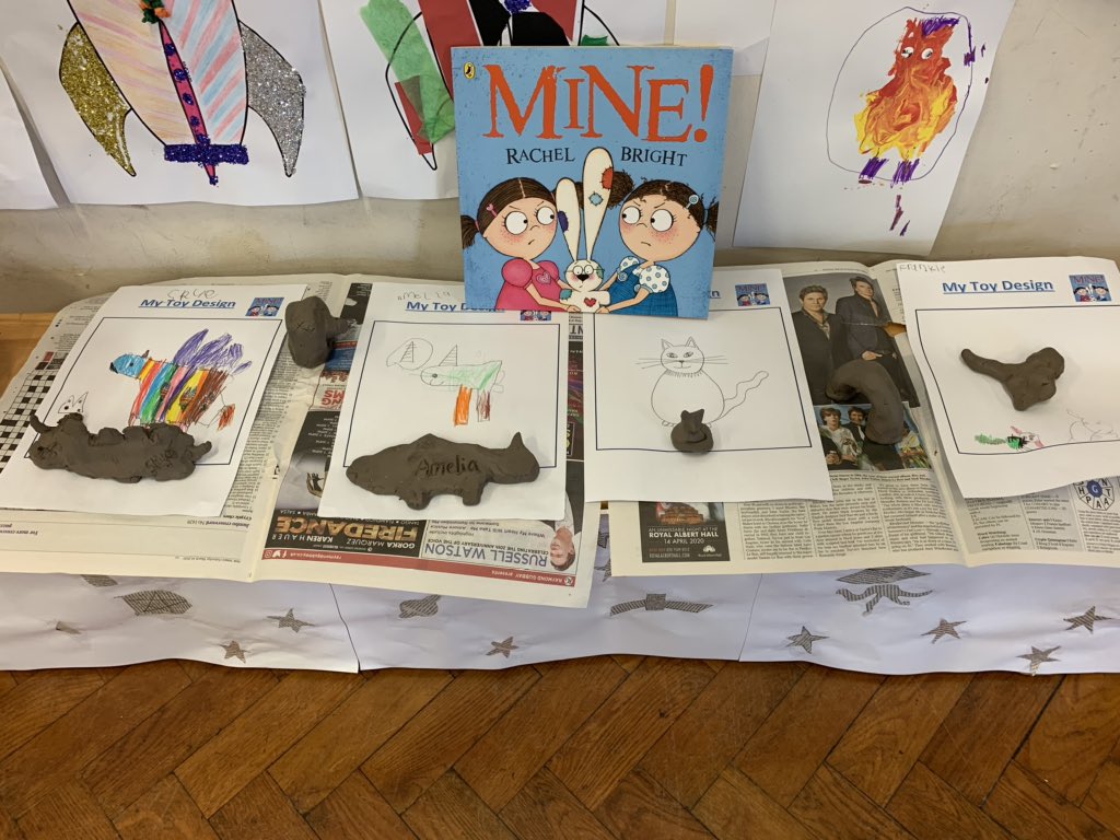 CrossLaneSchool's tweet photo. Continuing to look at our author of the week #RachelBright the children have been reading the book ‘Mine’. They have enjoyed designing their favourite toy and making it out of clay. #emergencyschoolprovision #clay #messytable https://t.co/eLw68CXyGr