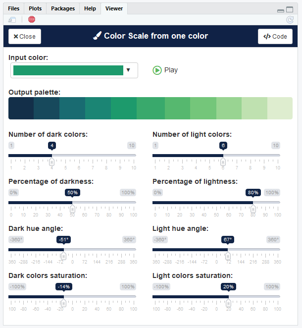 alessiopassah2o's tweet photo. @dreamRs_fr has developed a little #rstudio add-in to create color scale from a unique color. This is useful for many data visualizations in particular when you need to show a pattern in a plot.
https://t.co/MkJH5dlVaE
🎨 #rstats ✨ #rshiny #datavisualization 🐱 #Rgit https://t.co/WcOyIFLx1o