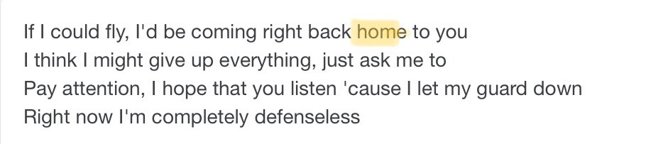 2. If i could fly“If I could fly, I’d be coming right back home”They were apart from each other somebody hOLD ME