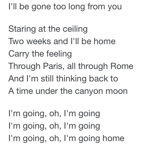 5. Canyon Moon“Two weeks and I’ll be home”“I’m going home”He’s going back home to louis 