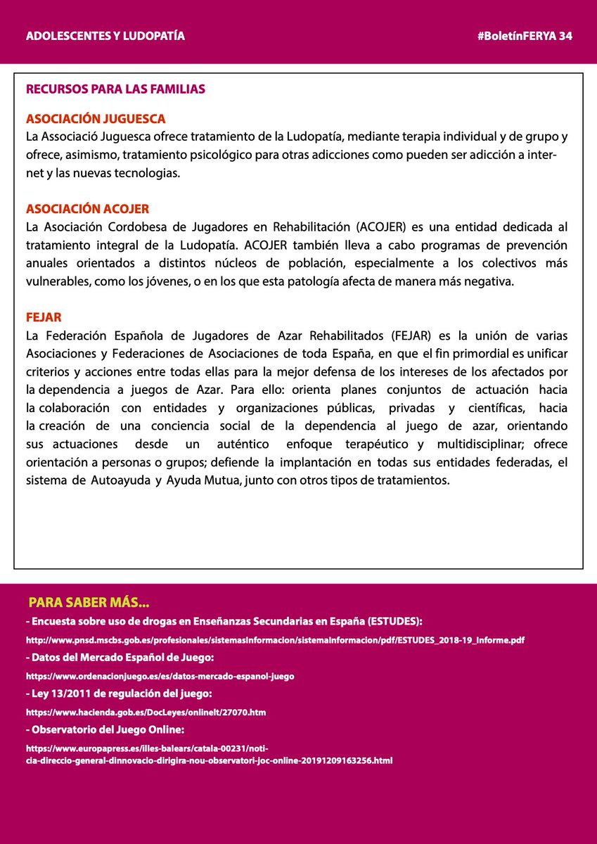 PlataformaFerya's tweet photo. #BoletínFERYA 34: "Adolescentes y ludopatía" https://t.co/94ZBFcGLGe