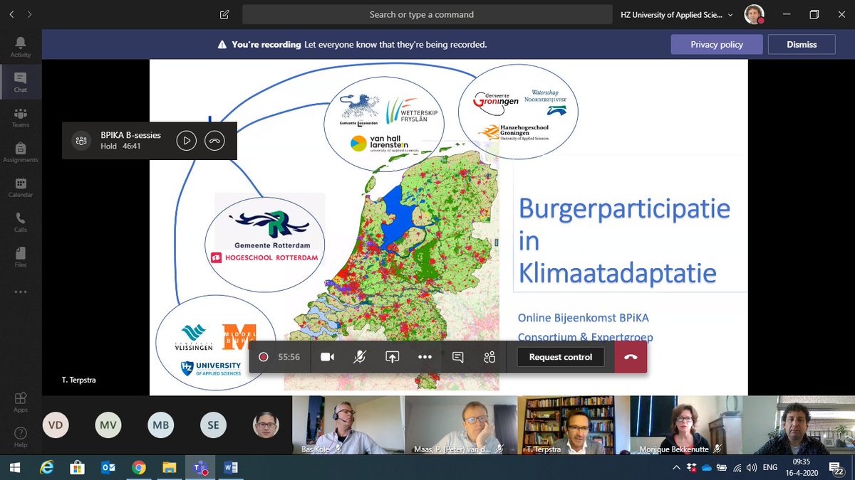 Leuke en boeiende online bijeenkomst over Burgerparticipatie in Klimaatadaptatie #onderzoekhbo @kennisbundel. Met bijna 40 deelnemers uit het hele land ook erg effectief! Samen met <a href="/HZeeland/">HZ - handle holder</a> <a href="/hsrotterdam/">Hogeschool Rotterdam</a> <a href="/Hogeschool_VHL/">Hogeschool Van Hall Larenstein</a> <a href="/hanze/">Hanze</a> Dank aan deelnemers en experts voor de inbreng!