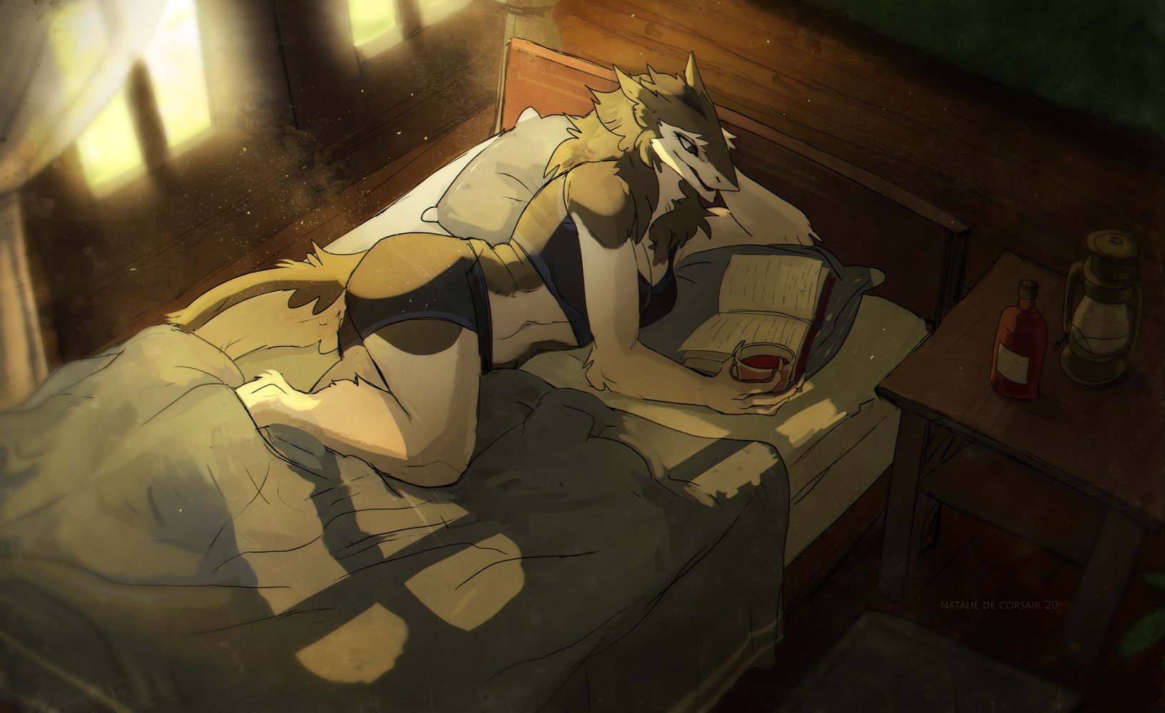 2018 Alcohol all_fours anthro Bed Bedroom Bee